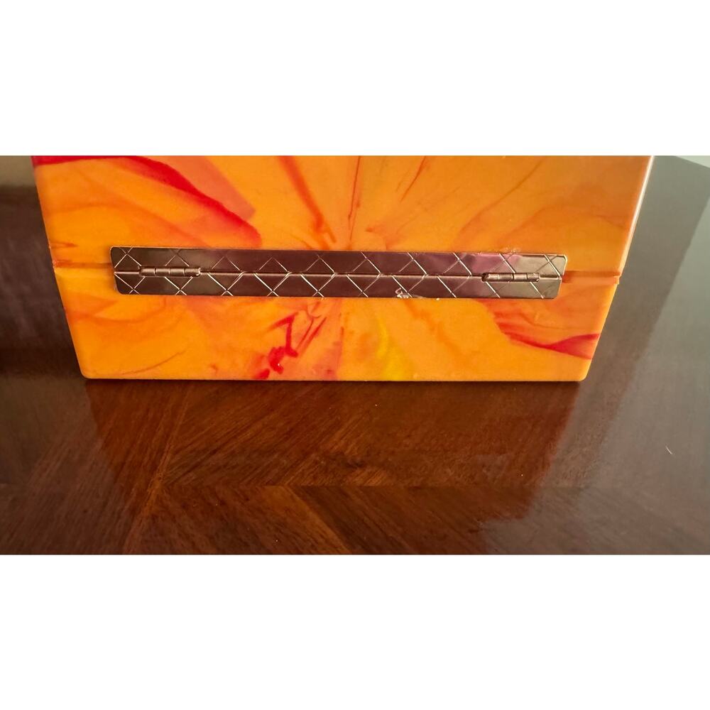 Orange Marbled Panther Handle Box Clutch Minaudiere Chain Purse - Picture 8 of 12